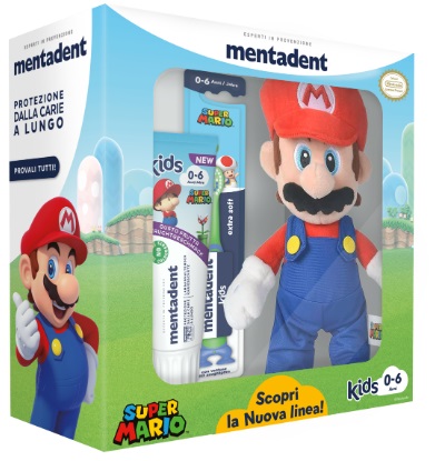 MENTADENT BUNDLE NINTENDO KIDS 1 PUPAZZO MARIO + 1 SPAZZOLINO + 1 DENTIFRICIO KIDS - Farmaunclick.it