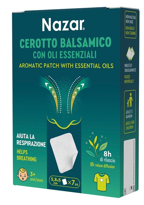 NAZAR CEROTTO BALSAMICO ADESIVO CON OLI ESSENZIALI 5,8X5 CM 7 PEZZI - Farmaunclick.it
