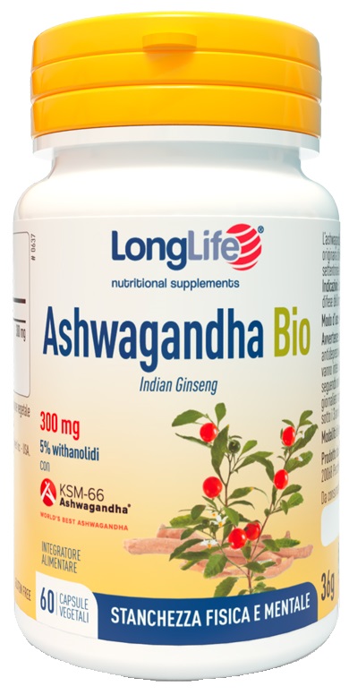 LONGLIFE ASHWAGANDHA BIO 5% 300 MG 60 CAPSULE VEGETALI - Farmaunclick.it