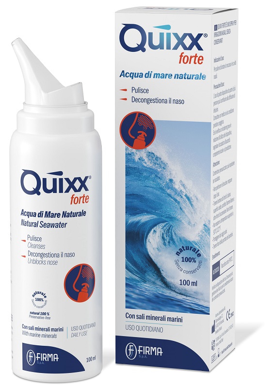 SOLUZIONE SPRAY PER IRRIGAZIONI NASALI QUIXX FORTE ACQUA MARINA IPERTONICA 100 ML - Farmaunclick.it