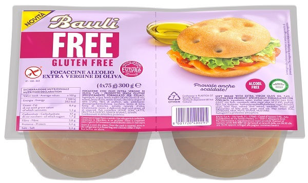 BAULI FREE FOCACCINE OLIO EXTRA VERGINE OLIVA 4 PEZZI DA 75 G - Farmaunclick.it