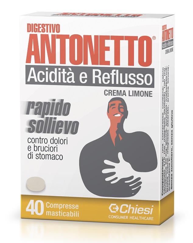 DIGESTIVO ANTONETTO ACIDITA' E REFLUSSO CREMA AL LIMONE 40 COMPRESSE MASTICABILI - Farmaunclick.it