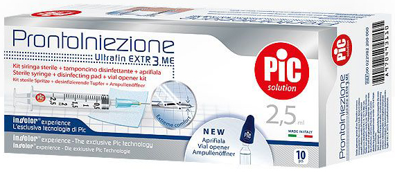 SIRINGA PIC SOLUTION PRONTO INIEZIONE 2,5 ML AGO GAUGE 23 1 1/4 10 PEZZI - Farmaunclick.it
