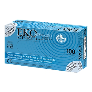 GUANTO MONOUSO IN NITRILE BLU SUPERFICIE MICRORUVIDA EKO ZERO PW SENZA POLVERE MISURA 9 LARGE 100 PEZZI - Farmaunclick.it