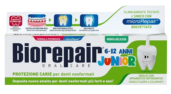 BIOREPAIR ORAL CARE JUNIOR 6-12 ANNI DENTIFRICIO PROTEZIONE ANTI CARIE SMALTO NEOFORMATO ALLA MENTA DELICATA 75 ML - Farmaunclick.it