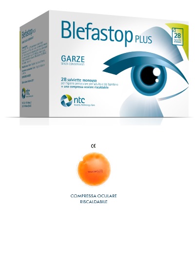 BLEFASTOP PLUS GARZA IN COTONE PIEGATA CON FILO DI BARIO 28 SALVIETTE MONOUSO + 1 COMPRESSA OCULARE RISCALDABILE - Farmaunclick.it