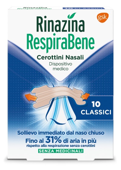 RINAZINA RESPIRABENE CEROTTI NASALI CLASSICI CARTON 10 PEZZI - Farmaunclick.it