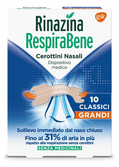 RINAZINA RESPIRABENE CEROTTI NASALI CLASSICI GRANDI CARTON 10 PEZZI - Farmaunclick.it