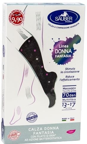 SAUBER CALZA DONNA FANTASIA FILATO Q-SKIN 70 DEN NERO POIS BIANCO ROSA CICLAMINO TAGLIA M PROMO - Farmaunclick.it