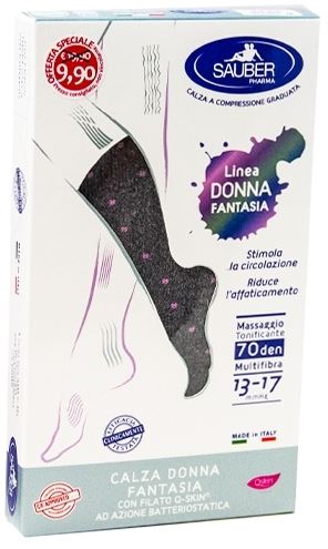 SAUBER CALZA DONNA FANTASIA FILATO Q-SKIN 70 DEN GRIGIO POIS ROSA TAGLIA M PROMO - Farmaunclick.it