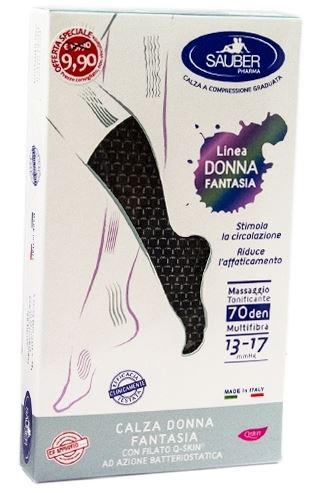SAUBER CALZA DONNA FANTASIA FILATO Q-SKIN 70 DEN NERO MINI SCACCO BIANCO TAGLIA P PROMO - Farmaunclick.it