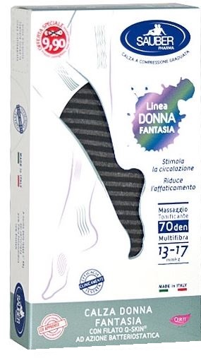 SAUBER CALZA DONNA FANTASIA FILATO Q-SKIN 70 DEN NERO RIGA FITTA GRIGIA TAGLIA P PROMO - Farmaunclick.it