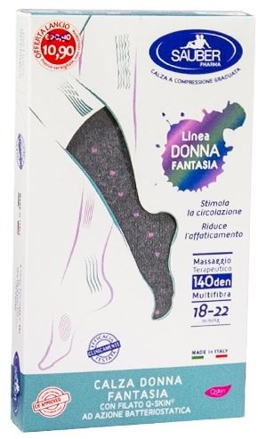SAUBER CALZA DONNA FANTASIA FILATO Q-SKIN 140 DEN GRIGIO POIS ROSA TAGLIA G PROMO - Farmaunclick.it