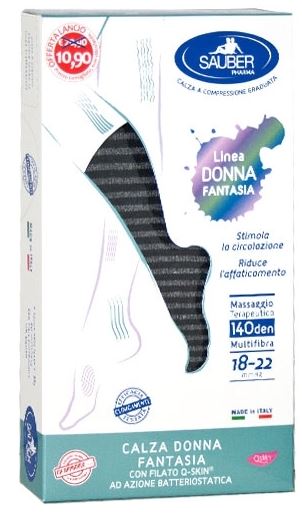 SAUBER CALZA DONNA FANTASIA FILATO Q-SKIN 140 DEN NERO RIGA FITTA GRIGIA TAGLIA P PROMO - Farmaunclick.it