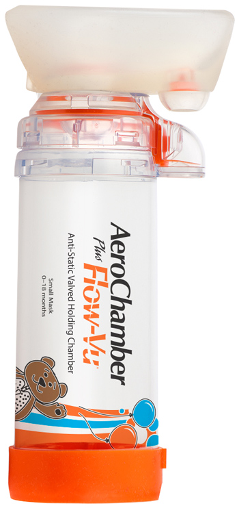 CAMERA DISTANZIATRICE ANTISTATICA AEROCHAMBER PLUS FLOWVU MASCHERA PEDIATRICA SMALL 0-18 MESI ARANCIONE - Farmaunclick.it