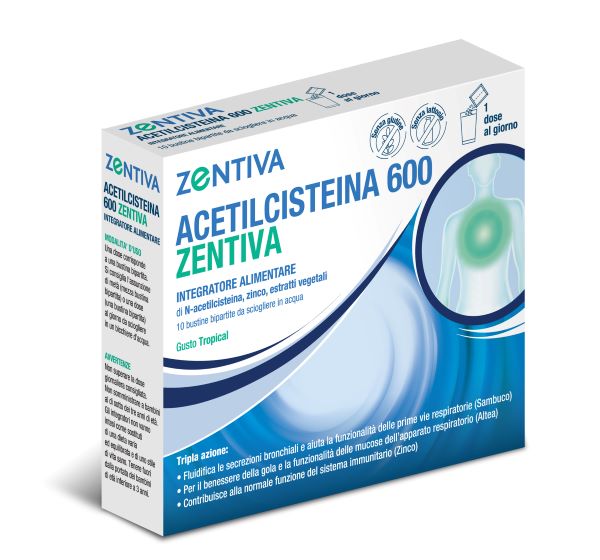 ACETILCISTEINA 600 ZENTIVA 10 BUSTINE BIPARTITE GUSTO TROPICAL - Farmaunclick.it