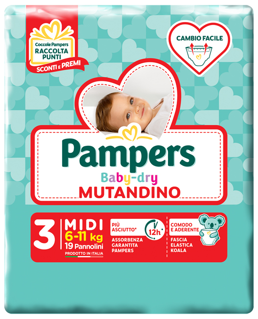 PAMPERS BABY DRY MUTANDINA MIDI SMALL PACK 19 PEZZI - Farmaunclick.it