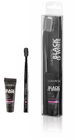 CURAPROX BLACK IS WHITE DENTIFRICI SBIANCANTI 1 DENTIFRICIO DA 10ML + 1 SPAZZOLINO - Farmaunclick.it