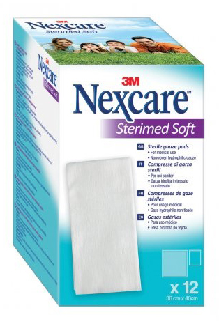 COMPRESSE DI GARZA STERILI NEXCARE STERIMED SOFT 18 X 40 CM  MULTILINGUAL 12 PEZZI - Farmaunclick.it