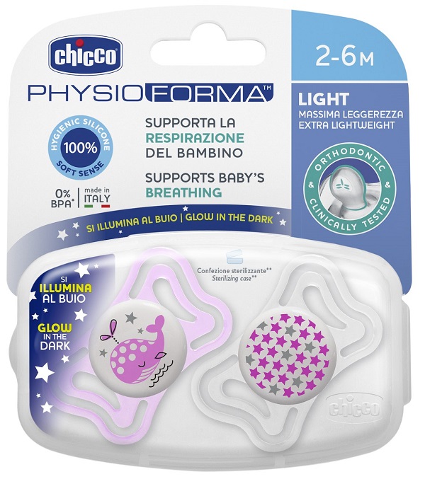 CHICCO SUCCHIETTO LIGHT LUMINOSO SILICONE 2-6 MESI 2 PEZZI - Farmaunclick.it