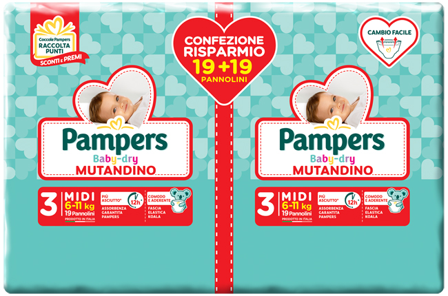 PAMPERS BABY DRY PANNOLINO A MUTANDINA DUO DWCT MIDI 38 PEZZI - Farmaunclick.it