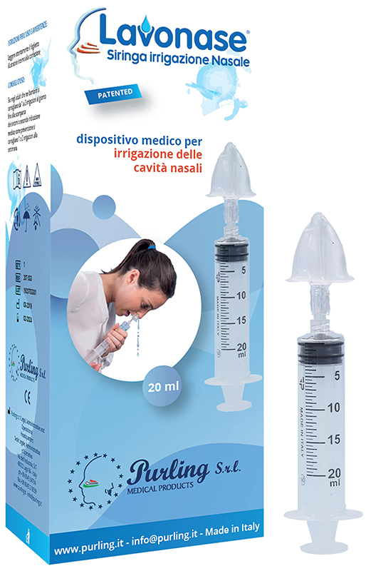 LAVONASE IRRIGAZIONE NASALE NON STERILE SIRINGA 20 ML + LUER-LOCK CON CAPPUCCIO + UGELLO NASALE CON RACCORDO LUER-LOCK + PERFORATORE CON VALVOLA NON RITORNO CON TAPPO - Farmaunclick.it