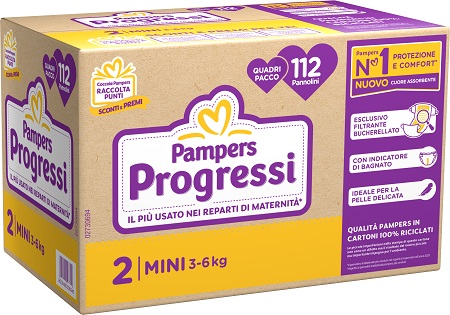 PANNOLINI QUADRIPACK PAMPERS PROGRESSI MINI 112 PEZZI - Farmaunclick.it