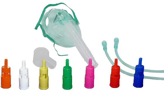 MASCHERA MORBIDA A CONCENTRAZIONE VARIABILE CON SISTEMA VENTURI COMPLETA DI KIT CON 7 RACCORDI COLORATI E TUBO DI COLLEGAMENTO ANTISCHIACCIAMENTO ADULTI - Farmaunclick.it