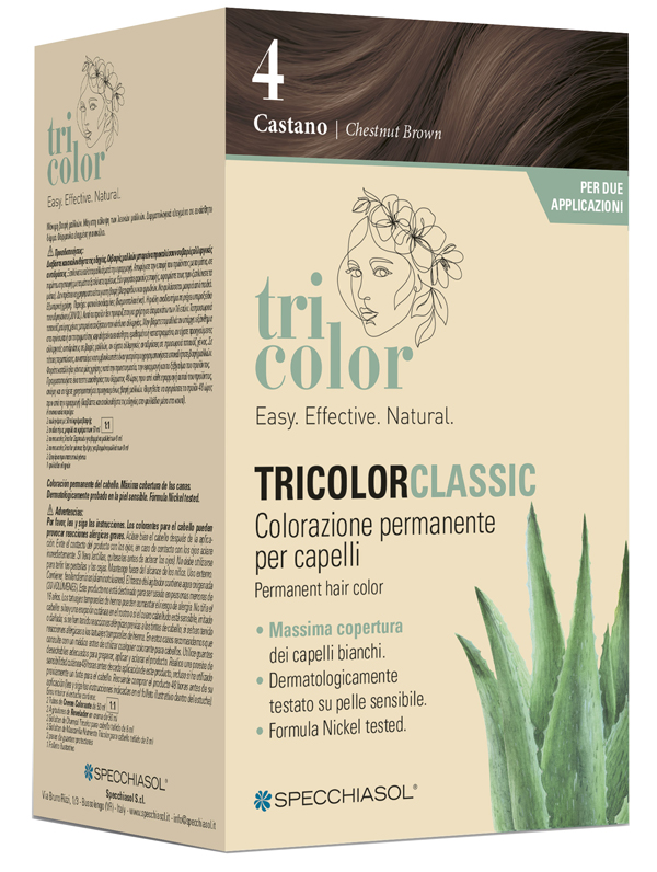 TRICOLOR CLASSIC 4 CASTANO 2 TUBI 50 ML + 2 SHAKER 50 ML + 4 BUSTINE 8 ML - Farmaunclick.it