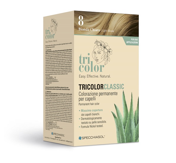 TRICOLOR CLASSIC 8 BIONDO CHIARO 2 TUBI 50 ML + 2 SHAKER 50 ML + 4 BUSTINE 8 ML - Farmaunclick.it
