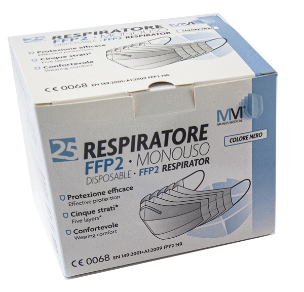 MUNUS MEDICAL RESPIRATORE FFP2 NR CLASSE III NERO 25 PEZZI - Farmaunclick.it