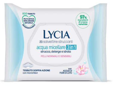 LYCIA SALVIETTINE STRUCCANTI ACQUA MICELLARE 3 IN 1 20 PEZZI - Farmaunclick.it
