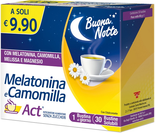 MELATONINA E CAMOMILLA ACT 30 BUSTINE SOLUBILI SENZA ZUCCHERI - Farmaunclick.it