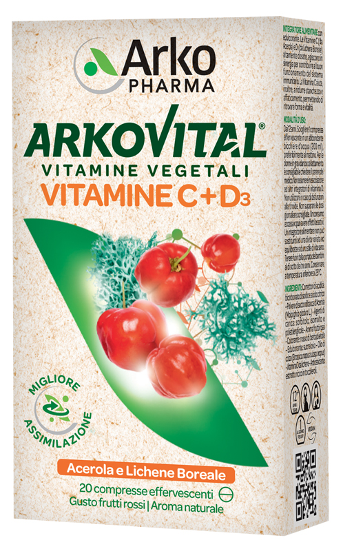 ARKOVITAL VITAMINE C+D3 20 COMPRESSE EFFERVESCENTI GUSTO FRUTTI ROSSI - Farmaunclick.it