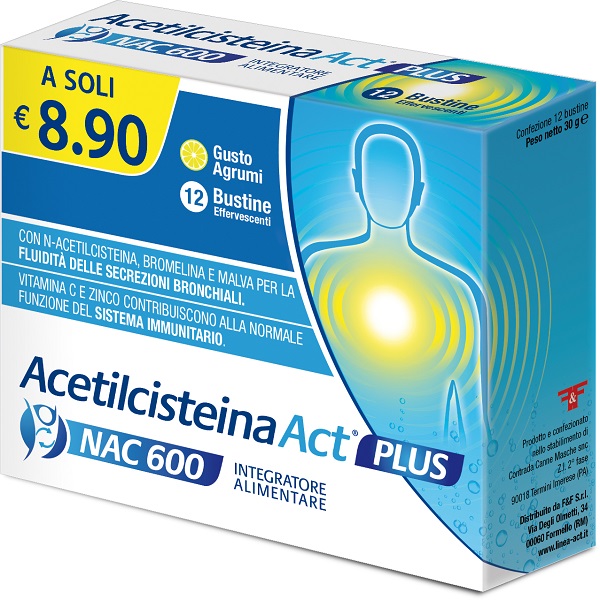 ACETILCISTEINA ACT PLUS NAC 600 12 BUSTINE EFFERVESCENTI AGRUMI - Farmaunclick.it