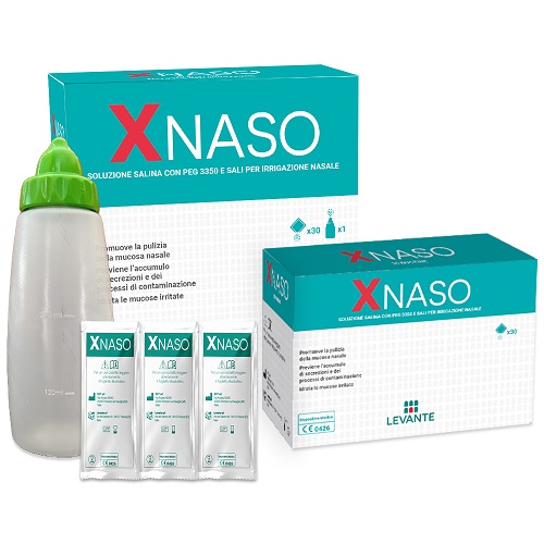 SOLUZIONE SALINA CON PEG 3350 E SALI PER IRRIGAZIONE NASALE XNASO 30 BUSTINE + 1 EROGATORE - Farmaunclick.it