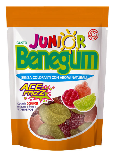 BENEGUM JUNIOR ACE FRIZZ CARAMELLE GOMMOSE CON SUCCO DI FRUTTA E VITAMINE A C E 90 G - Farmaunclick.it