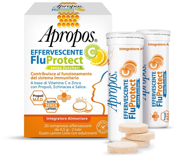 APROPOS EFFERVESCENTE C FLUPROTECT SENZA ZUCCHERI 20 COMPRESSE EFFERVESCENTI - Farmaunclick.it