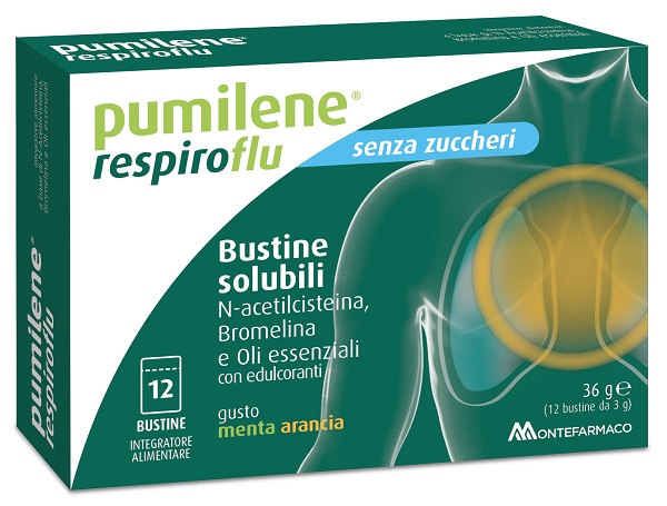 PUMILENE RESPIROFLU SENZA ZUCCHERO 12 BUSTINE GUSTO MENTA ARANCIA 36 G - Farmaunclick.it