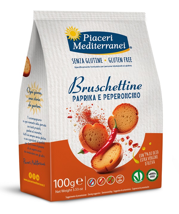 PIACERI MEDITERRANEI BRUSCHETTINE PAPRIKA E PEPERONCINO 100 G - Farmaunclick.it
