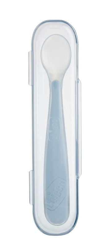 CHICCO SOFTLY SPOON CUCCHIAIO MORBIDO IN SILICONE GRIGIO 6M+ CON CUSTODIA - Farmaunclick.it