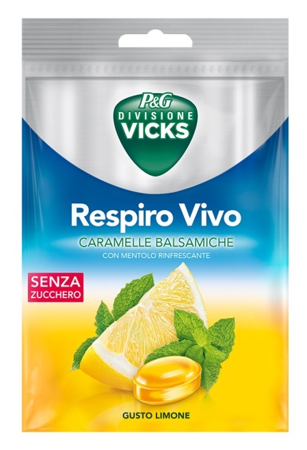 VICKS RESPIRO VIVO CARAMELLE BALSAMICHE LIMONE 72 G CON EDULCORANTI - Farmaunclick.it