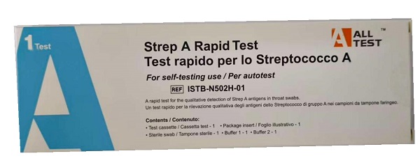 TEST ANTIGENICO RAPIDO ALLTEST STREP A RILEVAZIONE QUALITATIVA ANTIGENI STREPTOCOCCO A NEI CAMPIONI DI TAMPONE FARINGEO AUTO RACCOLTI - Farmaunclick.it